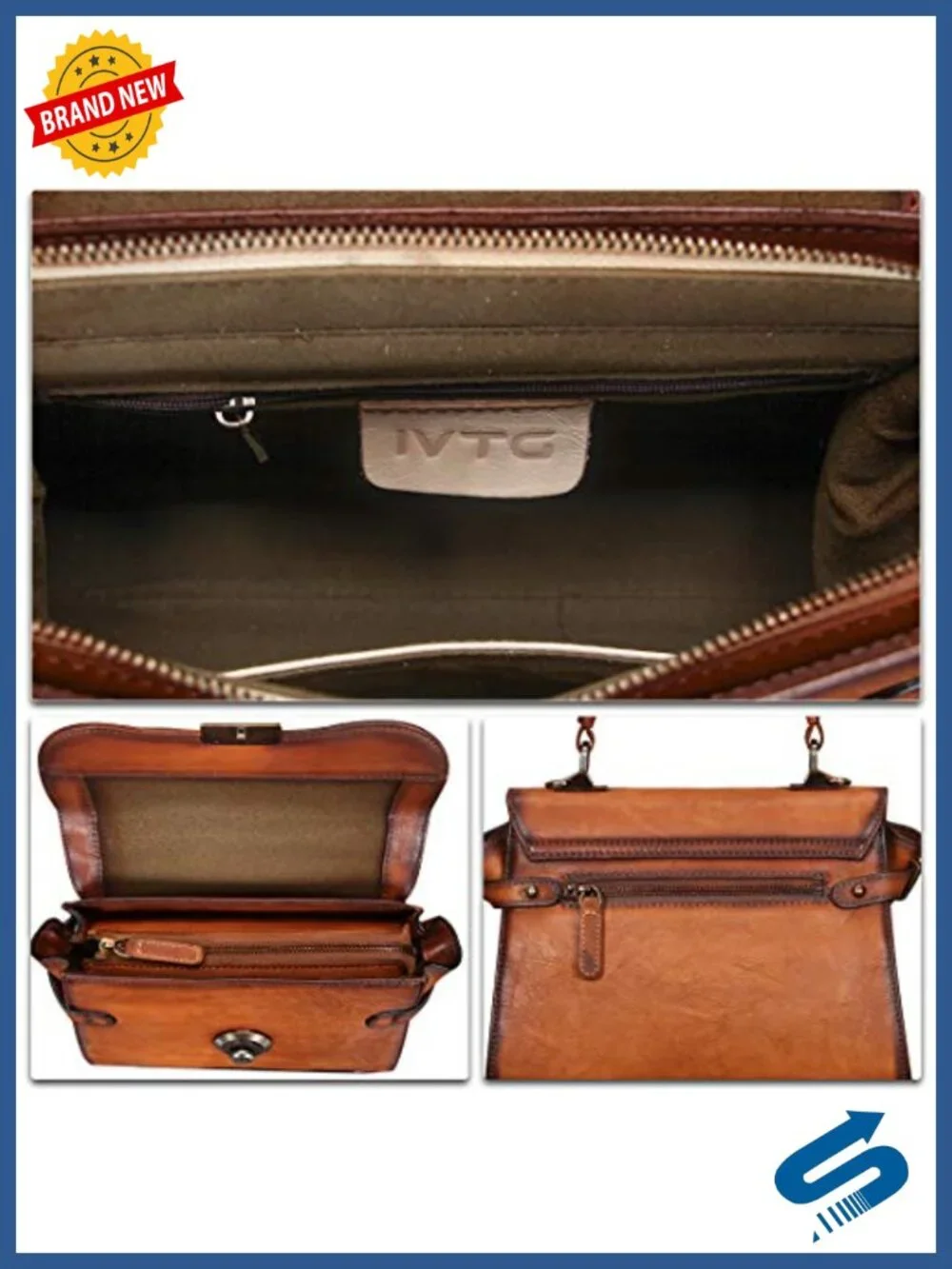 Genuine Leather Satchel Crossbody Shoulder Bag Vintage Retro Purse with Strap